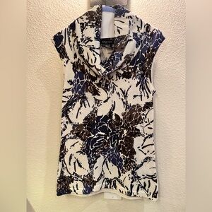 Etcetera Super Soft Blue and Brown Floral Cowl Neck Sleeveless Blouse Size XS